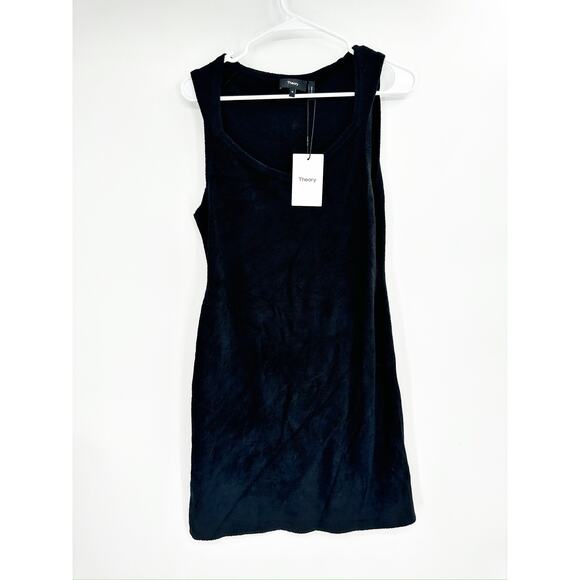 Theory Black Micro Velvet Sleeveless Square Neck Mini Dress Size Medium NWT - Picture 3 of 7